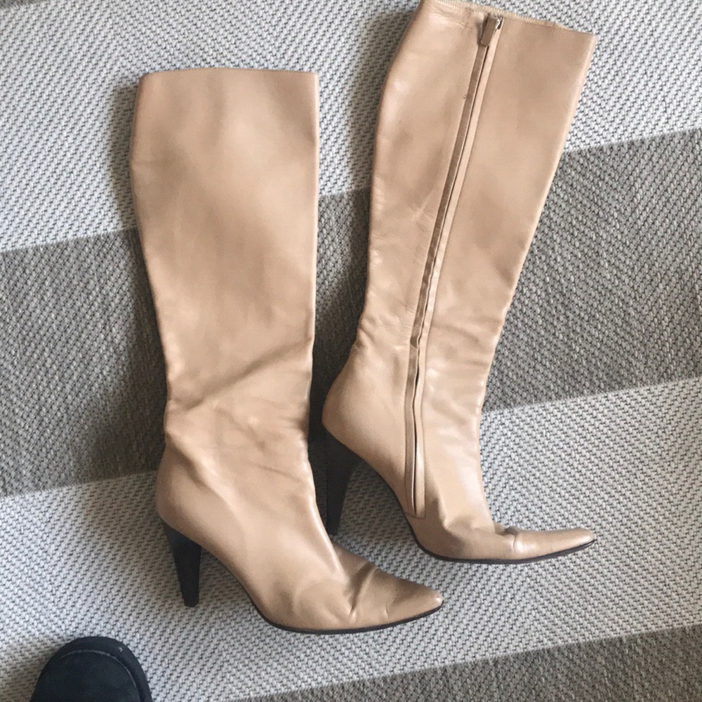 Celine tall fitted LUXE nude leather heel boots